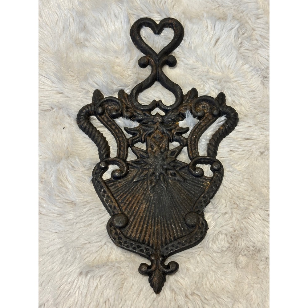 Vintage Cast Iron Heart Starburst Trivet Wall Decor Fred Meyer 102 Black